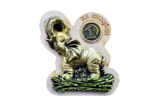 Magnes słonik na szczęście z groszem. Magnes słonik na szczęście z groszem.