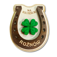 Magnes podkowa drewniana  z koniczyną.