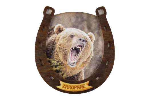 Magnes podkowa drewniana Niedźwiedź (Druk UV). Magnes podkowa drewniana Niedźwiedź (Druk UV).