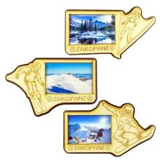 Magnesy zimowe z widokiem Narciarz, Snowboard lub skoczek.