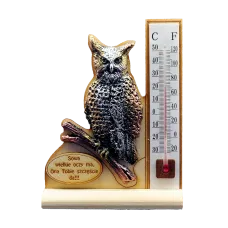 Sowa + termometr  na podstawce.