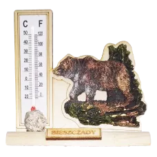 Termometr z żywicą. Niedźwiedź na podstawce.