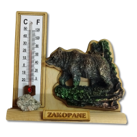 Termometr z żywicą. Niedźwiedź na podstawce.