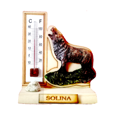 Termometr z żywicą. Wilk na podstawce.