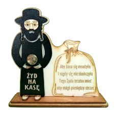 Żyd średni stojący  z dużym workiem.