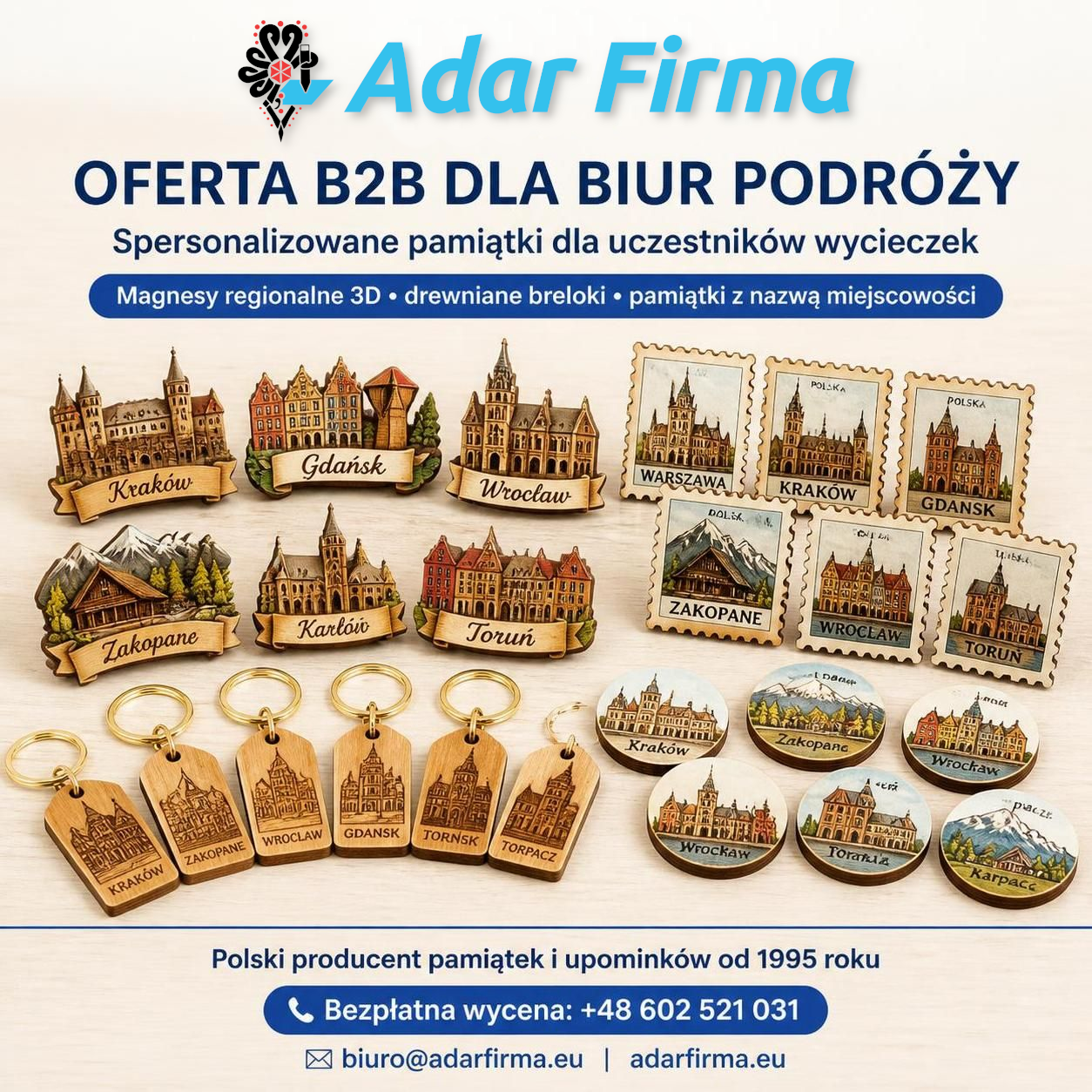 Pamiątki dla biur podróży i organizatorów wycieczek | Producent ADARFIRMA